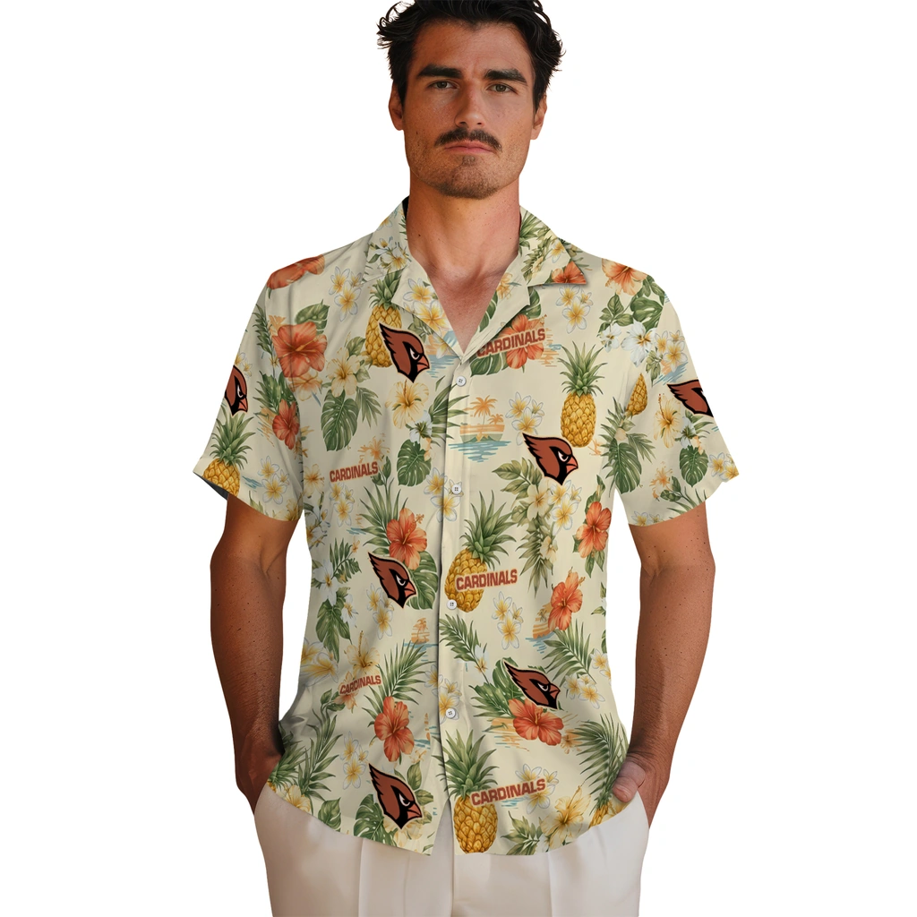 Arizona Cardinals Hawaiian Shirt - Custom Cream Arizona Cardinals Hawaiian Shirt - Custom Cream