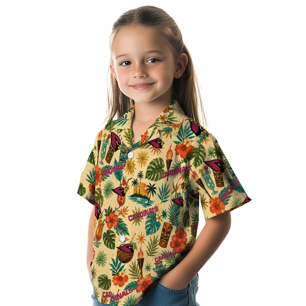 Arizona Cardinals Hawaiian Shirt - Personalized Cream Arizona Cardinals Hawaiian Shirt - Personalized Cream