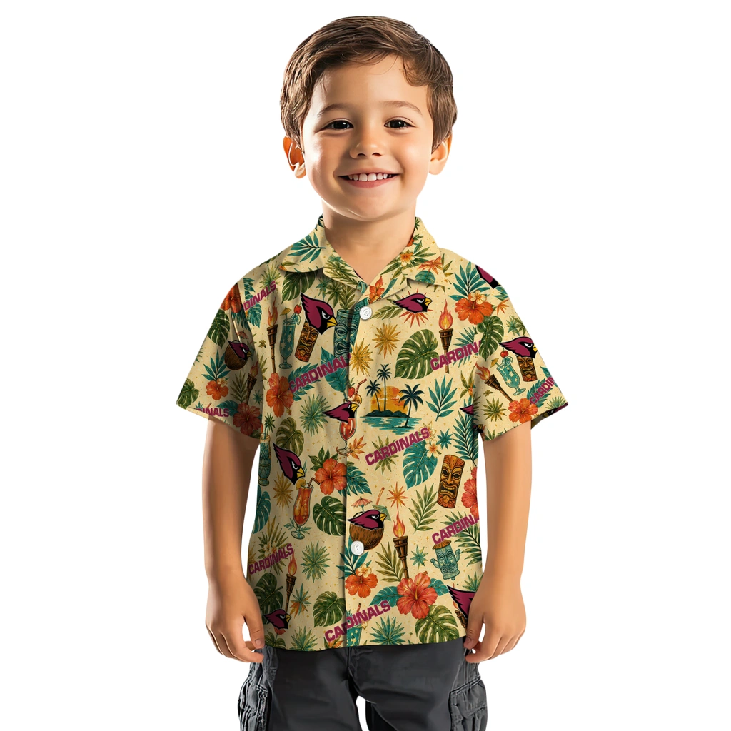 Arizona Cardinals Hawaiian Shirt - Personalized Cream Arizona Cardinals Hawaiian Shirt - Personalized Cream