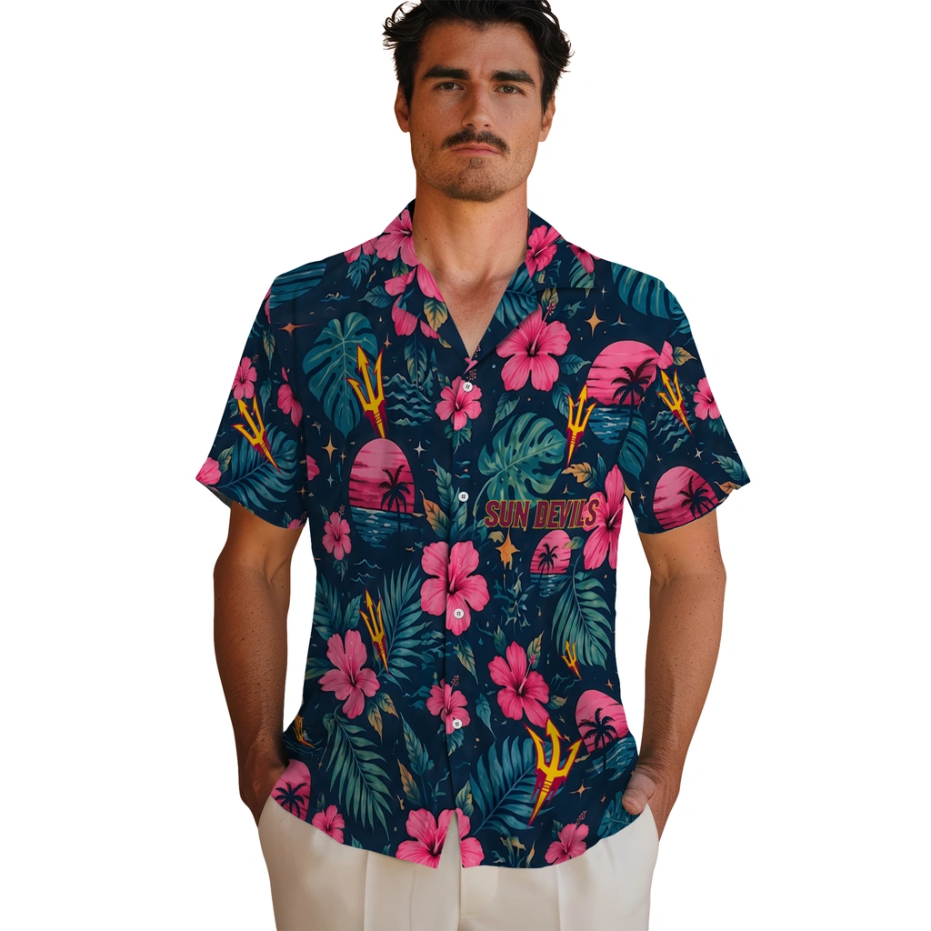Arizona State Sun Devils Hawaiian Shirt - Custom Maroon Blue Arizona State Sun Devils Hawaiian Shirt - Custom Maroon Blue