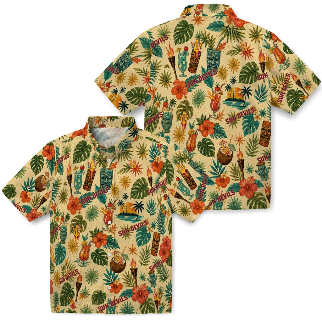 Arizona State Sun Devils Hawaiian Shirt - Customized Cream Arizona State Sun Devils Hawaiian Shirt - Customized Cream