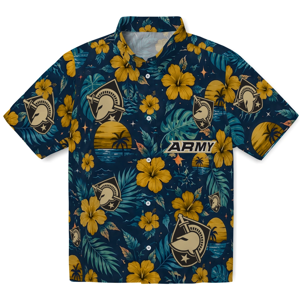 Army Black Knights Hawaiian Shirt - Personalized Gold Blue
