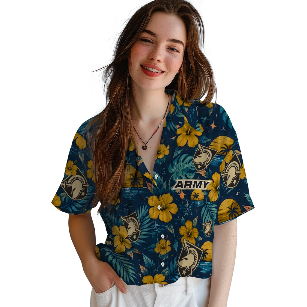 Army Black Knights Hawaiian Shirt - Personalized Gold Blue Army Black Knights Hawaiian Shirt - Personalized Gold Blue
