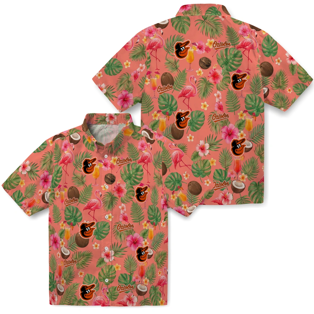 Baltimore Orioles Hawaiian Shirt - Customized Coral Pink Baltimore Orioles Hawaiian Shirt - Customized Coral Pink