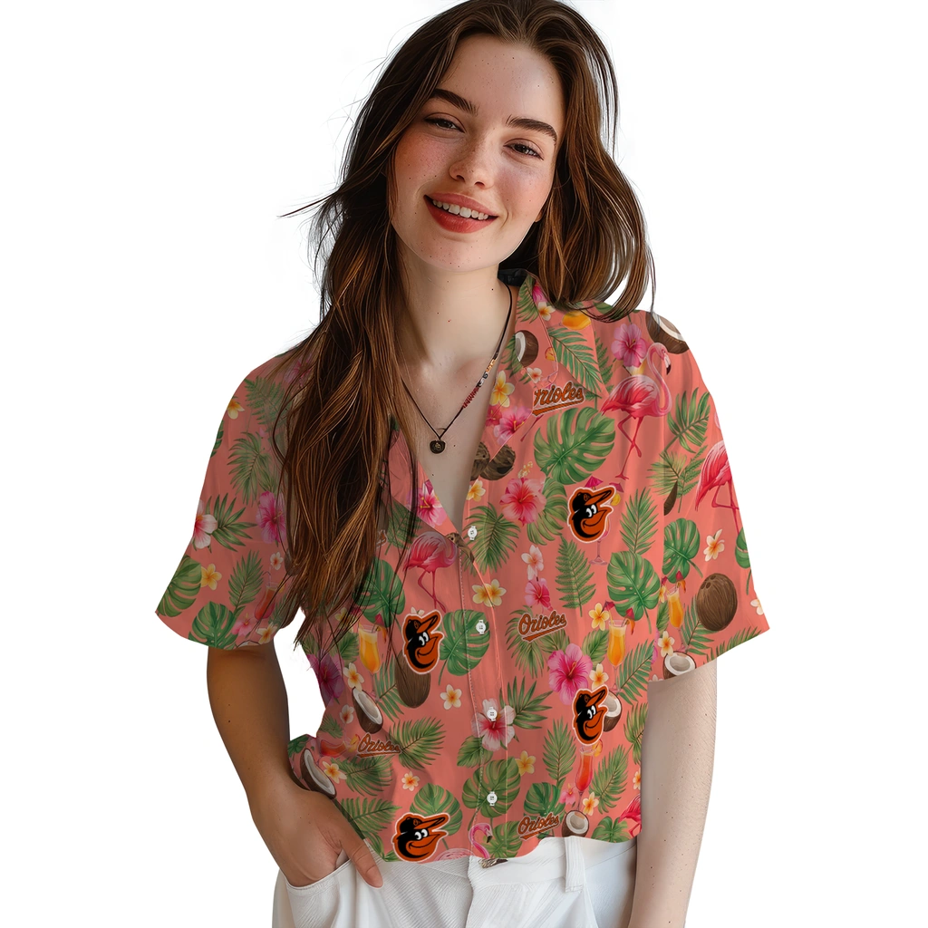 Baltimore Orioles Hawaiian Shirt - Customized Coral Pink Baltimore Orioles Hawaiian Shirt - Customized Coral Pink