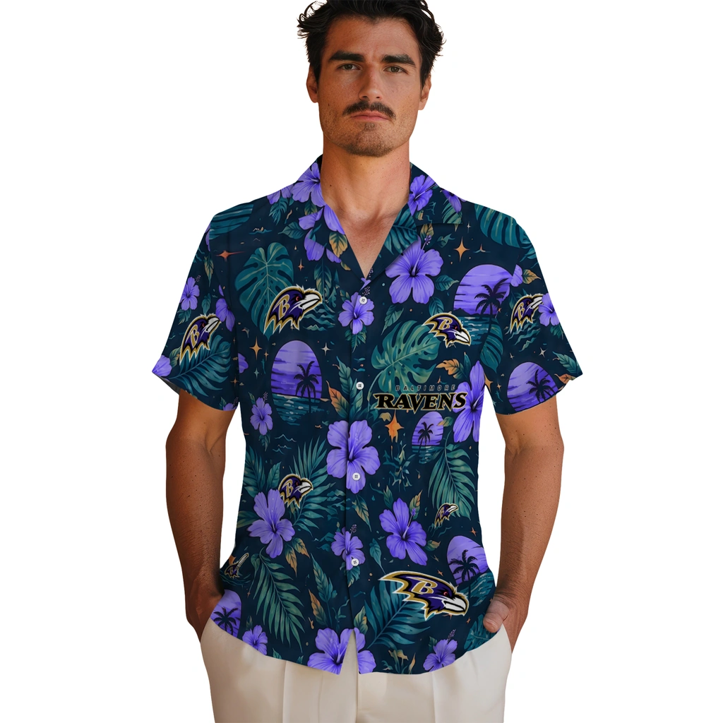 Baltimore Ravens Hawaiian Shirt - Custom Purple Blue Baltimore Ravens Hawaiian Shirt - Custom Purple Blue
