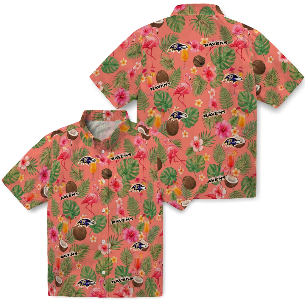 Baltimore Ravens Hawaiian Shirt - Customized Coral Pink Baltimore Ravens Hawaiian Shirt - Customized Coral Pink