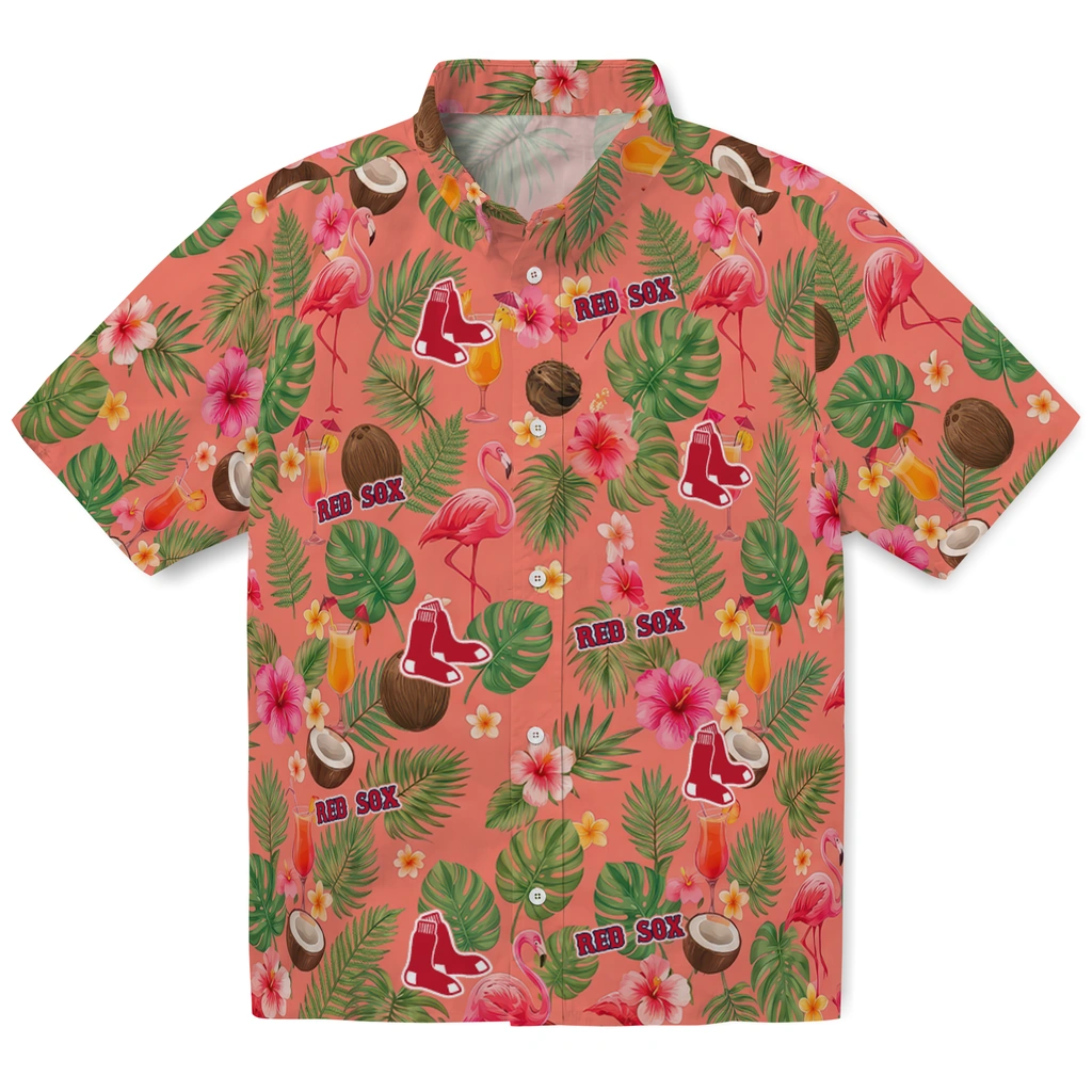 Boston Red Sox Hawaiian Shirt - Personalized Coral Pink