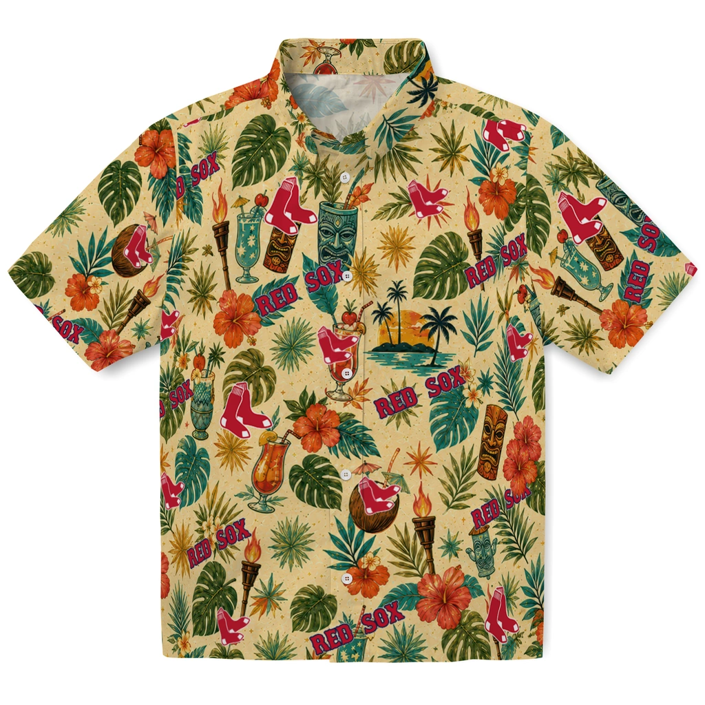 Boston Red Sox Hawaiian Shirt - Personalized Cream