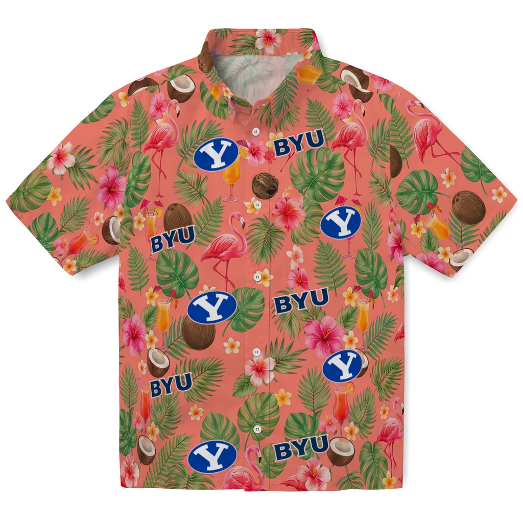 BYU Cougars Hawaiian Shirt - Custom Coral Pink