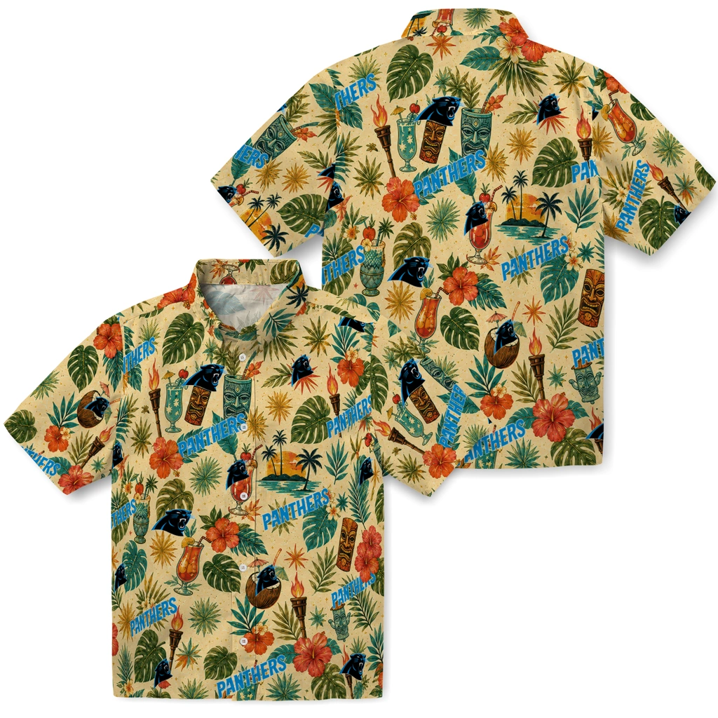 Carolina Panthers Hawaiian Shirt - Custom Cream Carolina Panthers Hawaiian Shirt - Custom Cream