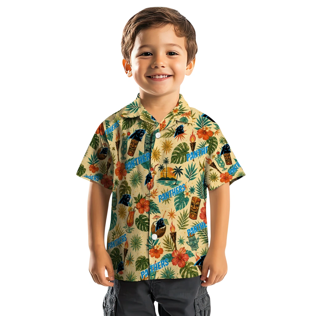 Carolina Panthers Hawaiian Shirt - Custom Cream Carolina Panthers Hawaiian Shirt - Custom Cream