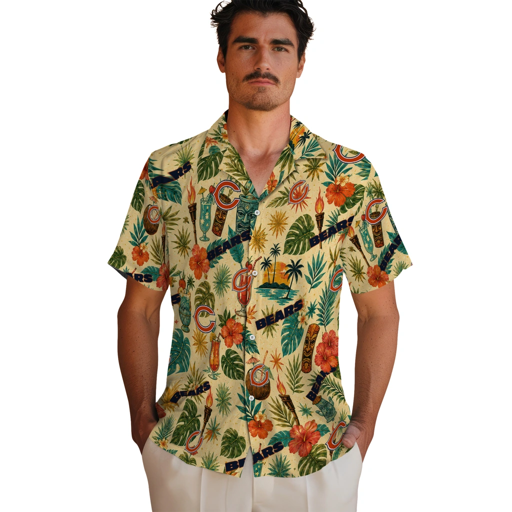 Chicago Bears Hawaiian Shirt - Customized Cream Chicago Bears Hawaiian Shirt - Customized Cream