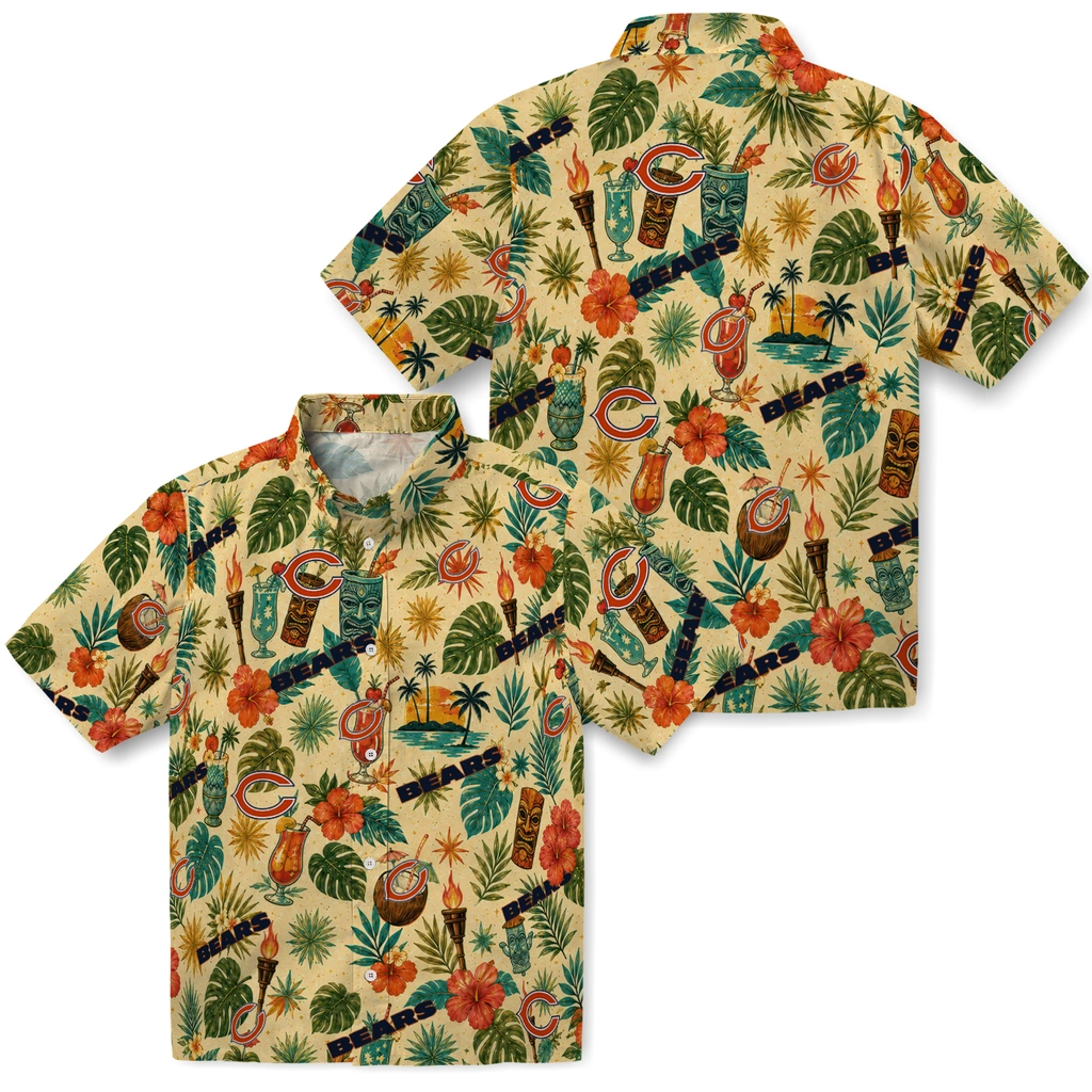 Chicago Bears Hawaiian Shirt - Customized Cream Chicago Bears Hawaiian Shirt - Customized Cream