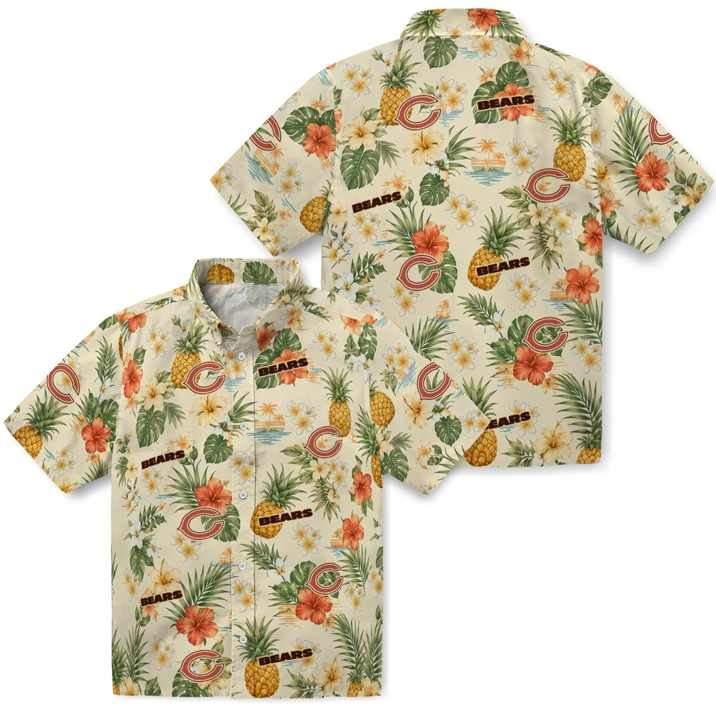 Chicago Bears Hawaiian Shirt - Personalized Cream Chicago Bears Hawaiian Shirt - Personalized Cream
