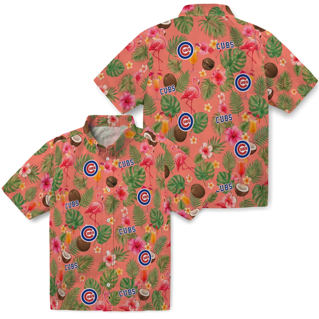 Chicago Cubs Hawaiian Shirt - Custom Coral Pink Chicago Cubs Hawaiian Shirt - Custom Coral Pink