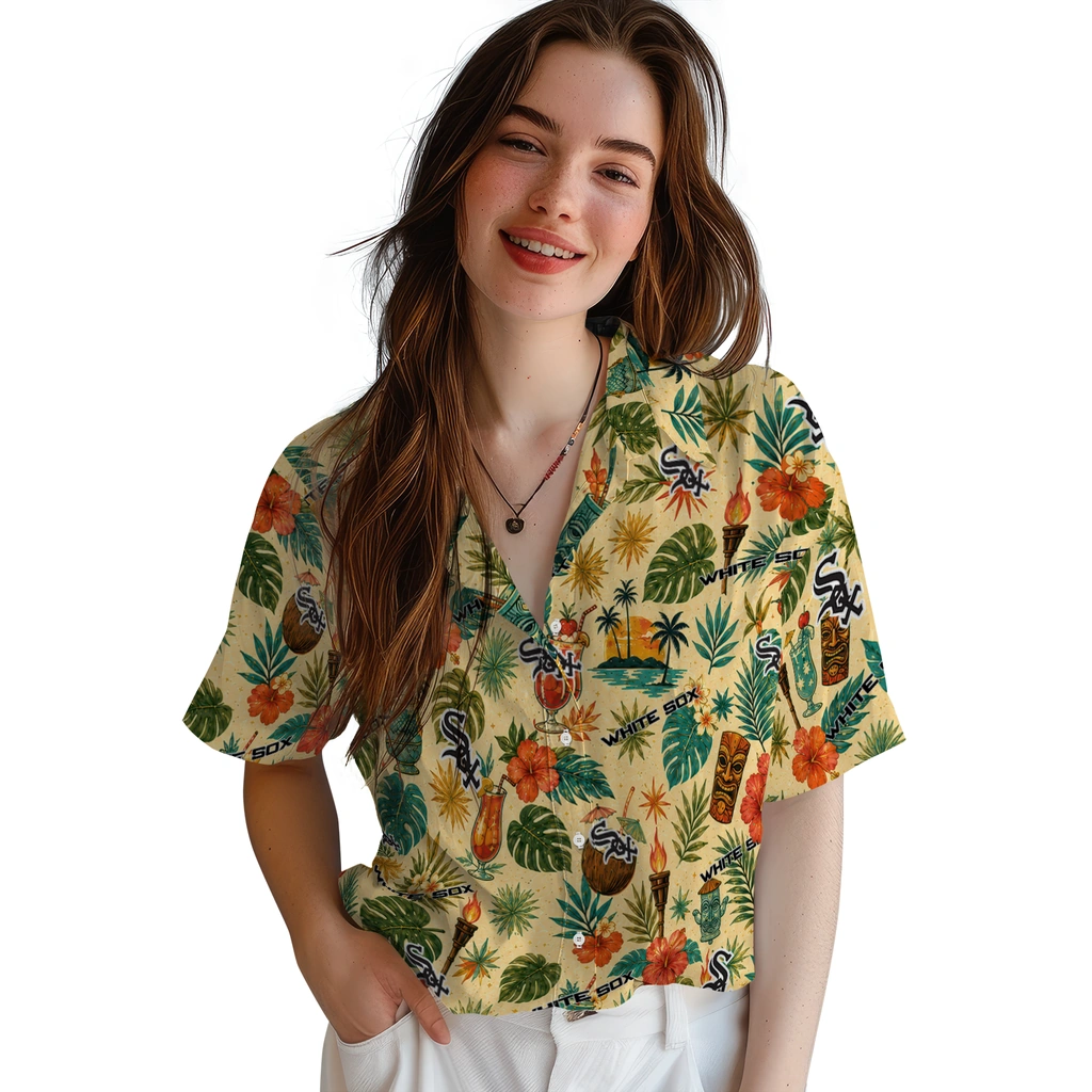 Chicago White Sox Hawaiian Shirt - Customized Cream Chicago White Sox Hawaiian Shirt - Customized Cream