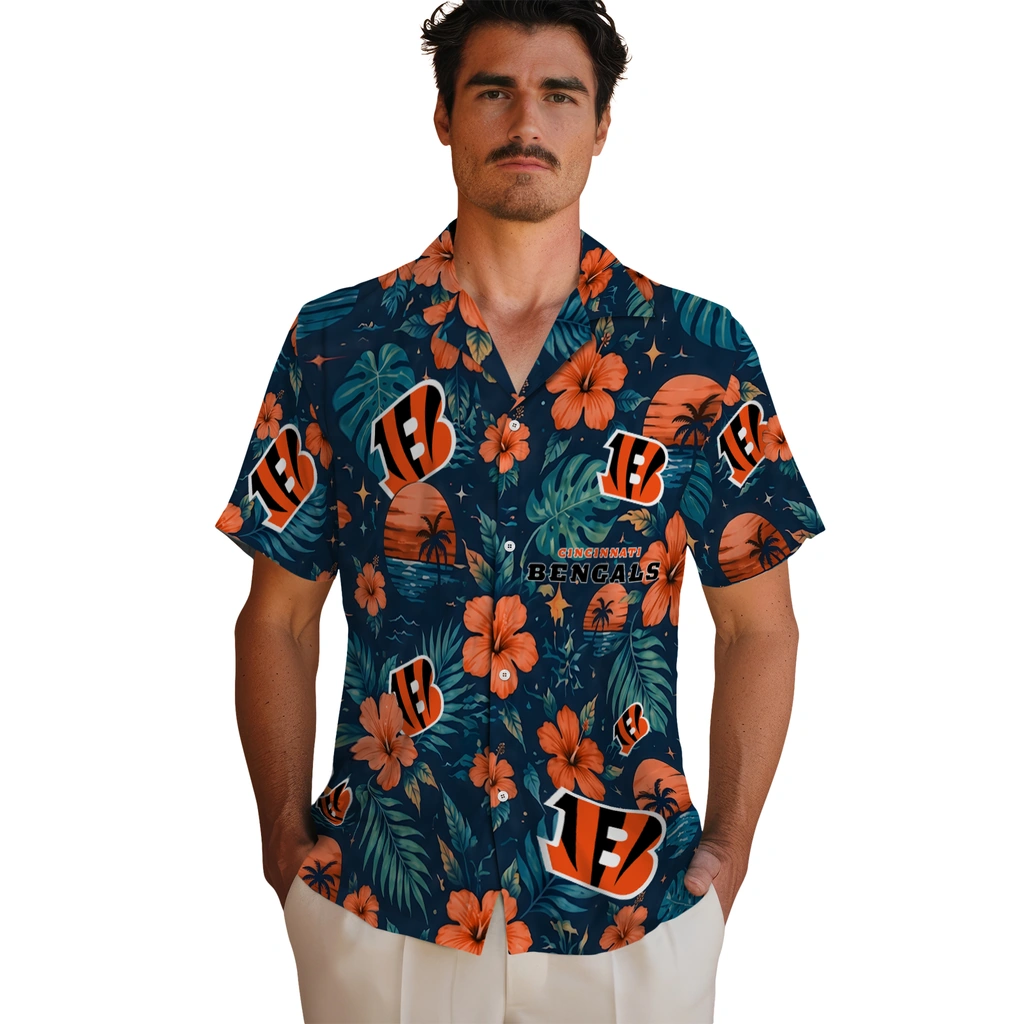 Cincinnati Bengals Hawaiian Shirt - Customized Orange Blue Cincinnati Bengals Hawaiian Shirt - Customized Orange Blue