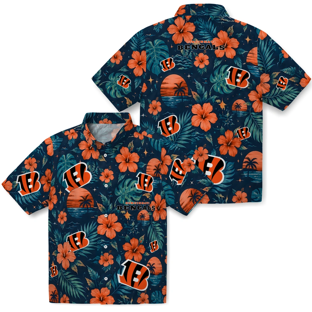 Cincinnati Bengals Hawaiian Shirt - Customized Orange Blue Cincinnati Bengals Hawaiian Shirt - Customized Orange Blue