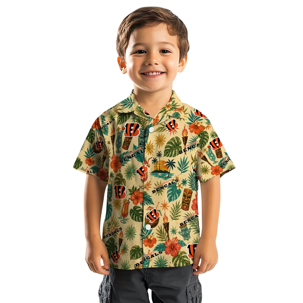 Cincinnati Bengals Hawaiian Shirt - Personalized Cream Cincinnati Bengals Hawaiian Shirt - Personalized Cream