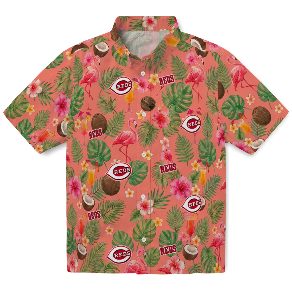 Cincinnati Reds Hawaiian Shirt - Personalized Coral Pink