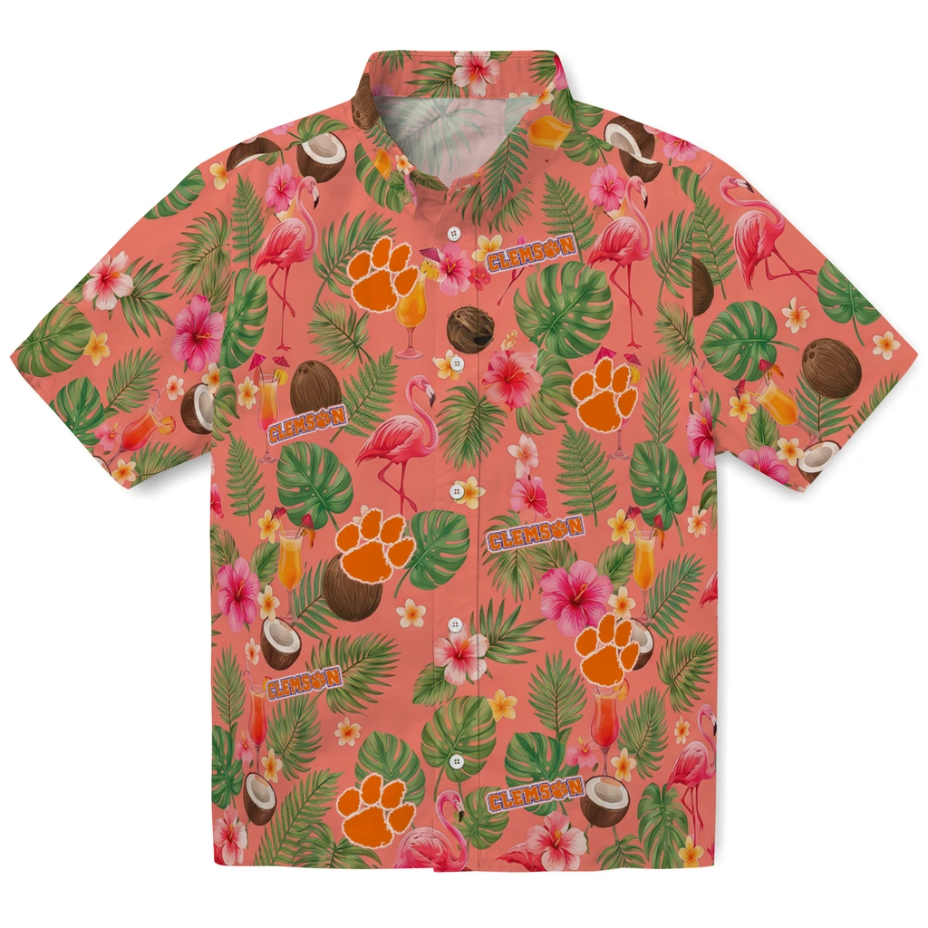 Clemson Tigers Hawaiian Shirt - Custom Coral Pink