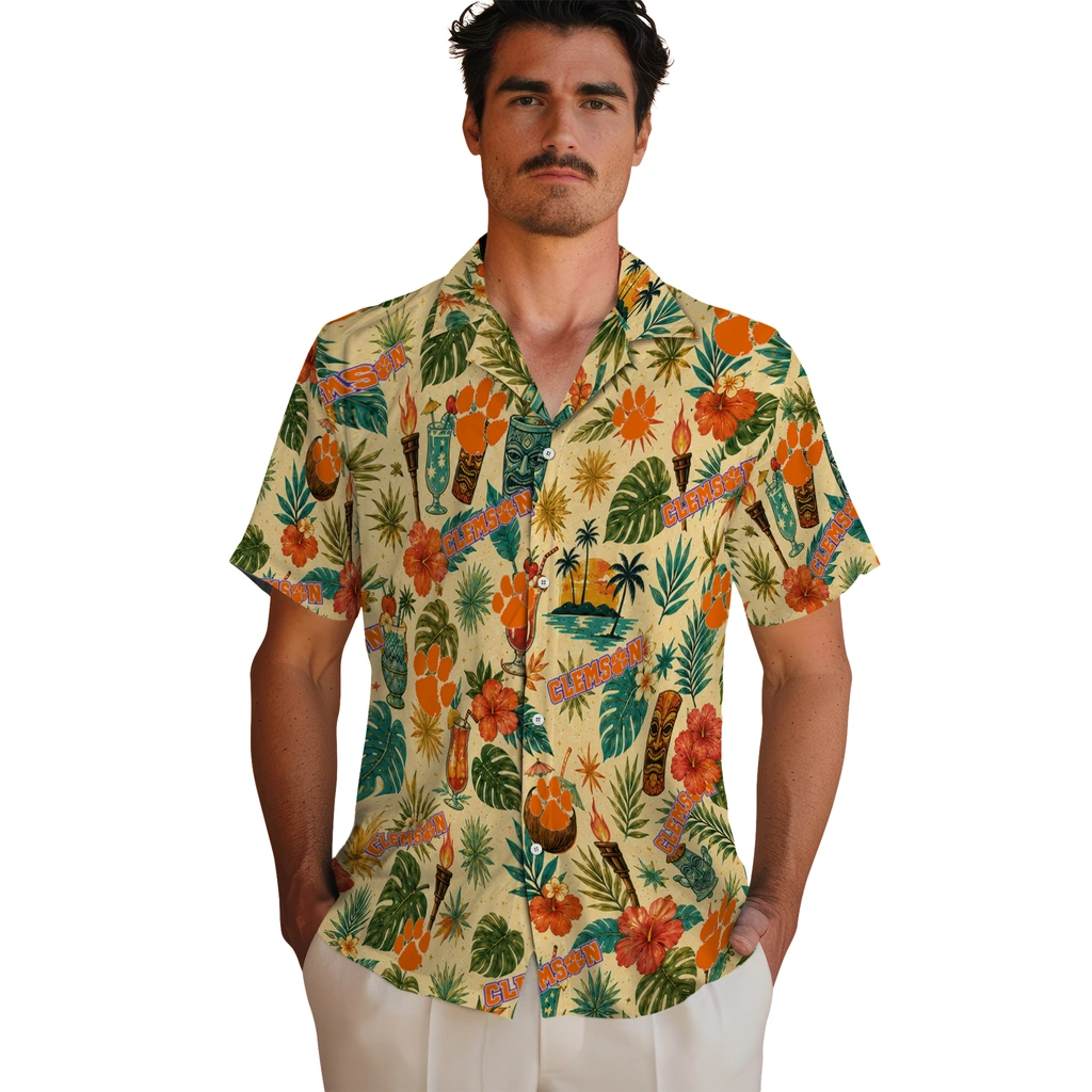 Clemson Tigers Hawaiian Shirt - Custom Cream Clemson Tigers Hawaiian Shirt - Custom Cream