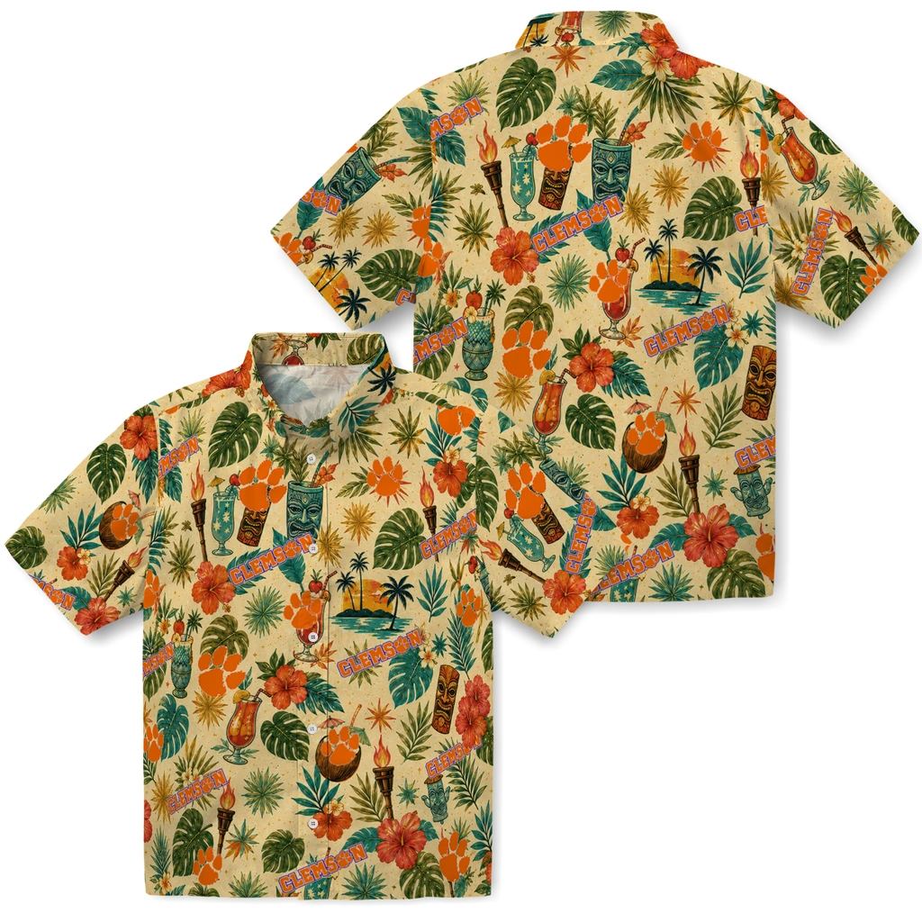Clemson Tigers Hawaiian Shirt - Custom Cream Clemson Tigers Hawaiian Shirt - Custom Cream