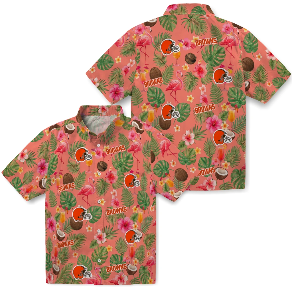Cleveland Browns Hawaiian Shirt - Custom Coral Pink Cleveland Browns Hawaiian Shirt - Custom Coral Pink