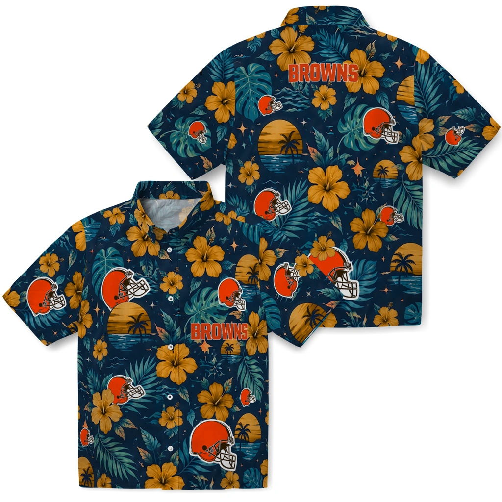 Cleveland Browns Hawaiian Shirt - Personalized Brown Blue Cleveland Browns Hawaiian Shirt - Personalized Brown Blue