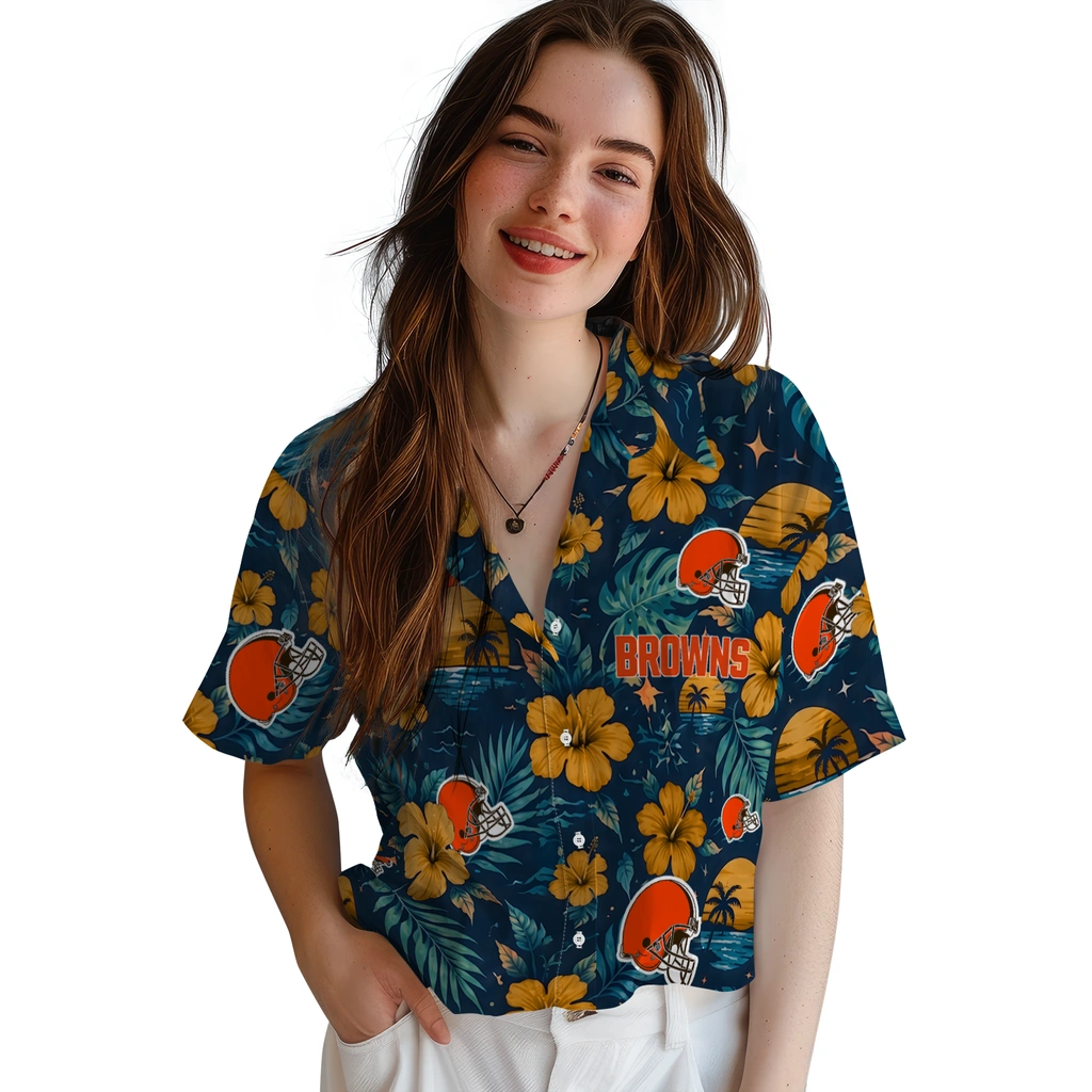 Cleveland Browns Hawaiian Shirt - Personalized Brown Blue Cleveland Browns Hawaiian Shirt - Personalized Brown Blue