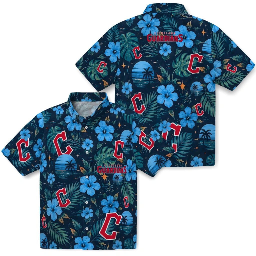 Cleveland Guardians Hawaiian Shirt - Personalized Navy Blue Cleveland Guardians Hawaiian Shirt - Personalized Navy Blue