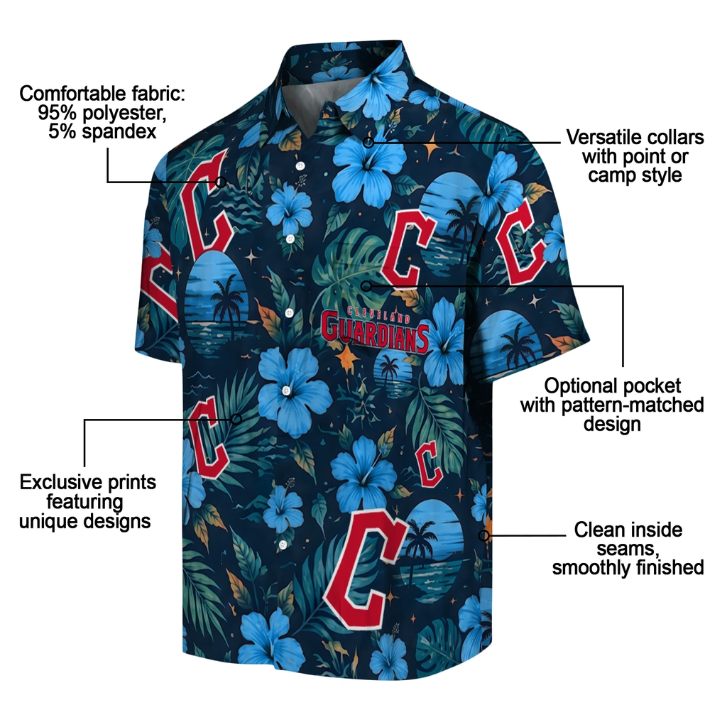 Cleveland Guardians Hawaiian Shirt - Personalized Navy Blue Cleveland Guardians Hawaiian Shirt - Personalized Navy Blue