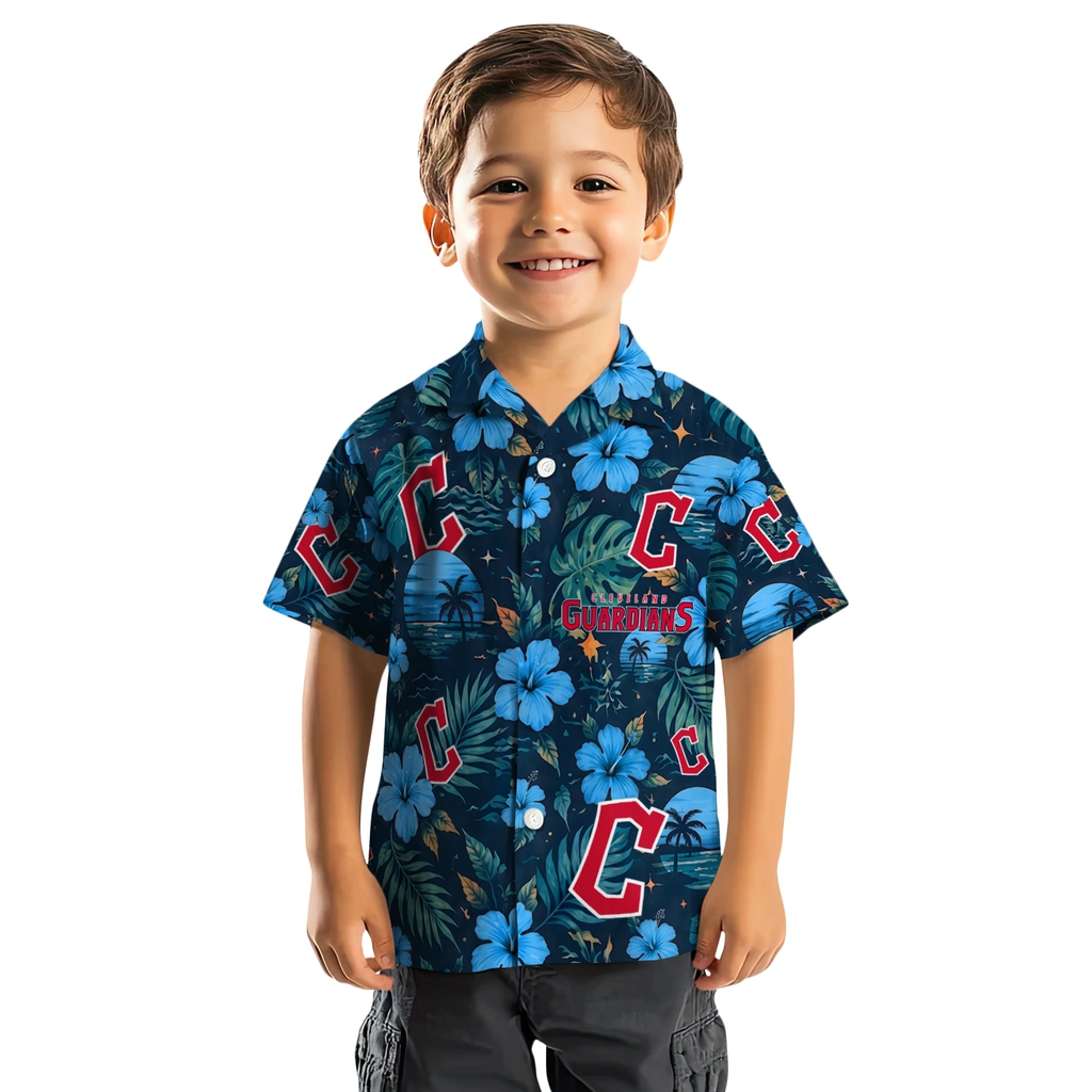 Cleveland Guardians Hawaiian Shirt - Personalized Navy Blue Cleveland Guardians Hawaiian Shirt - Personalized Navy Blue