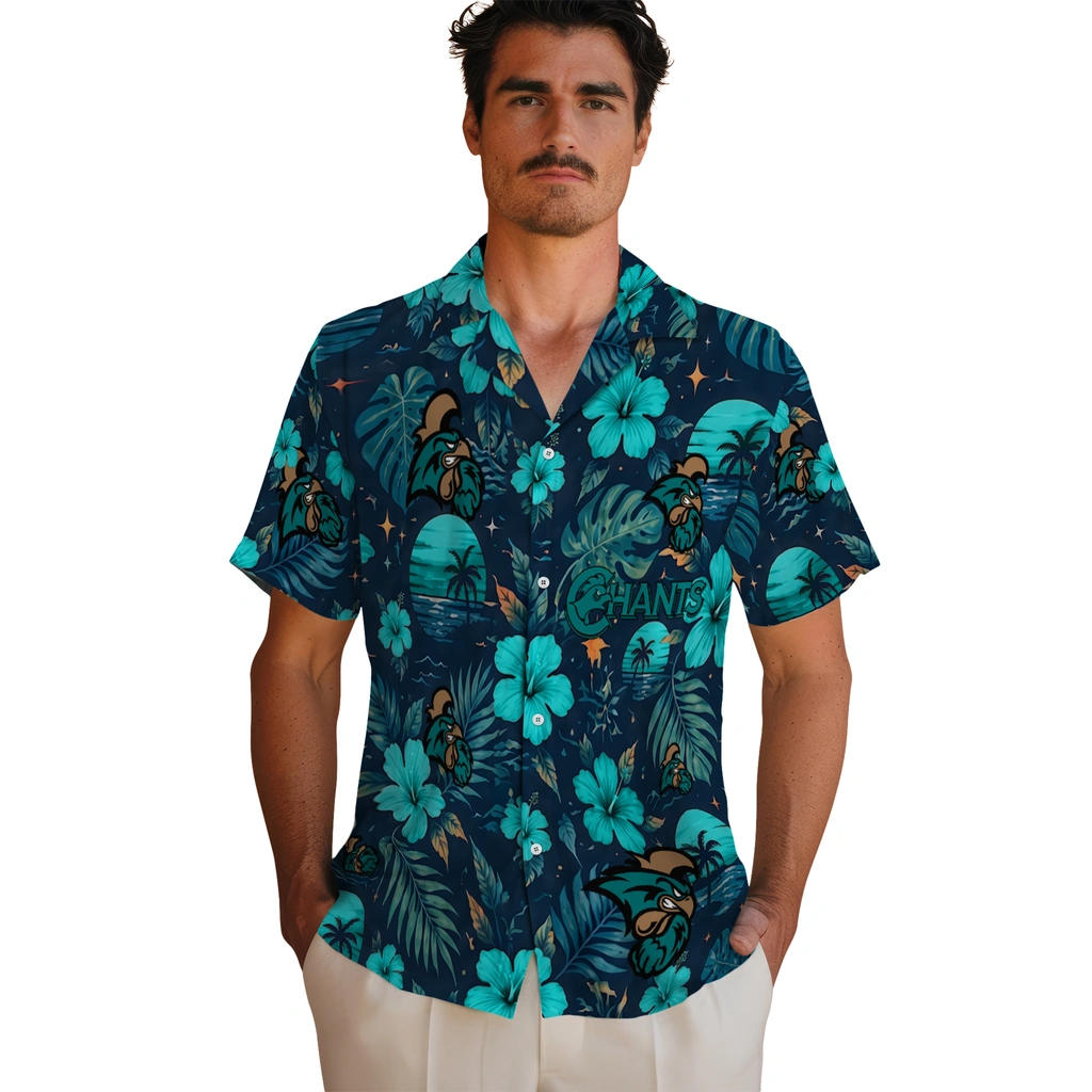 Coastal Carolina Chanticleers Hawaiian Shirt - Custom Green Blue Coastal Carolina Chanticleers Hawaiian Shirt - Custom Green Blue