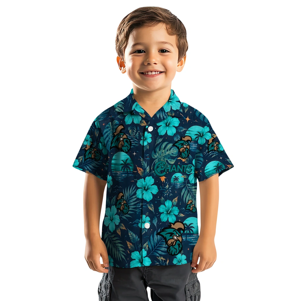 Coastal Carolina Chanticleers Hawaiian Shirt - Custom Green Blue Coastal Carolina Chanticleers Hawaiian Shirt - Custom Green Blue