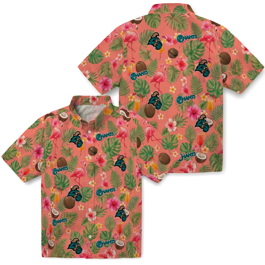 Coastal Carolina Chanticleers Hawaiian Shirt - Customized Coral Pink Coastal Carolina Chanticleers Hawaiian Shirt - Customized Coral Pink