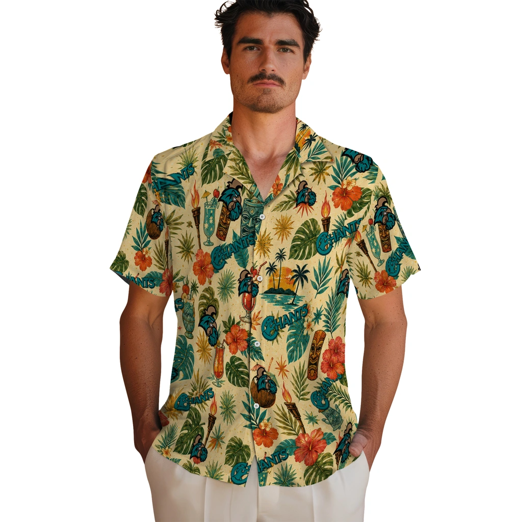 Coastal Carolina Chanticleers Hawaiian Shirt - Customized Cream Coastal Carolina Chanticleers Hawaiian Shirt - Customized Cream