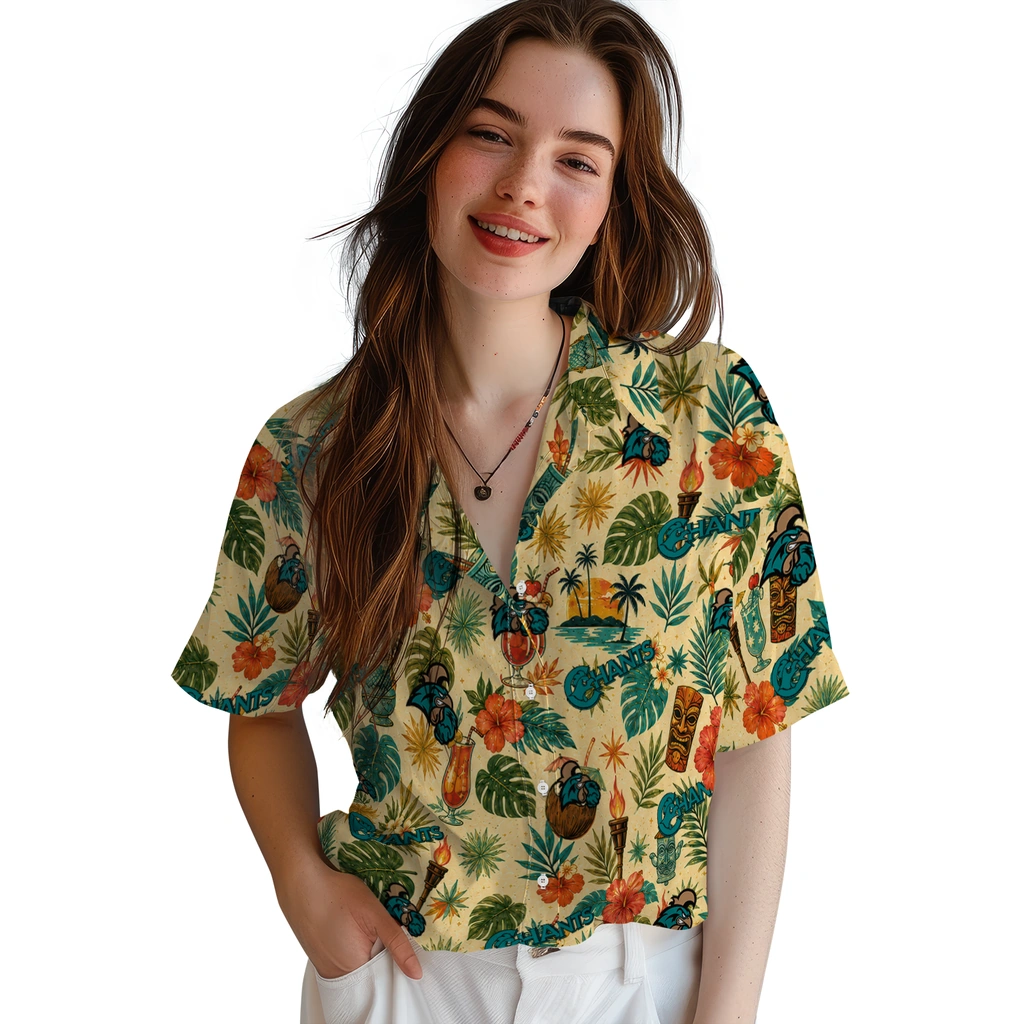 Coastal Carolina Chanticleers Hawaiian Shirt - Customized Cream Coastal Carolina Chanticleers Hawaiian Shirt - Customized Cream