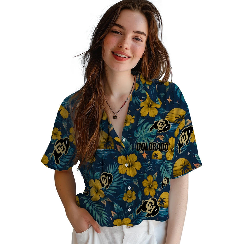 Colorado Buffaloes Hawaiian Shirt - Personalized Gold Blue Colorado Buffaloes Hawaiian Shirt - Personalized Gold Blue