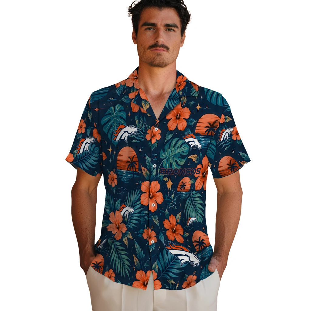 Denver Broncos Hawaiian Shirt - Customized Orange Blue Denver Broncos Hawaiian Shirt - Customized Orange Blue