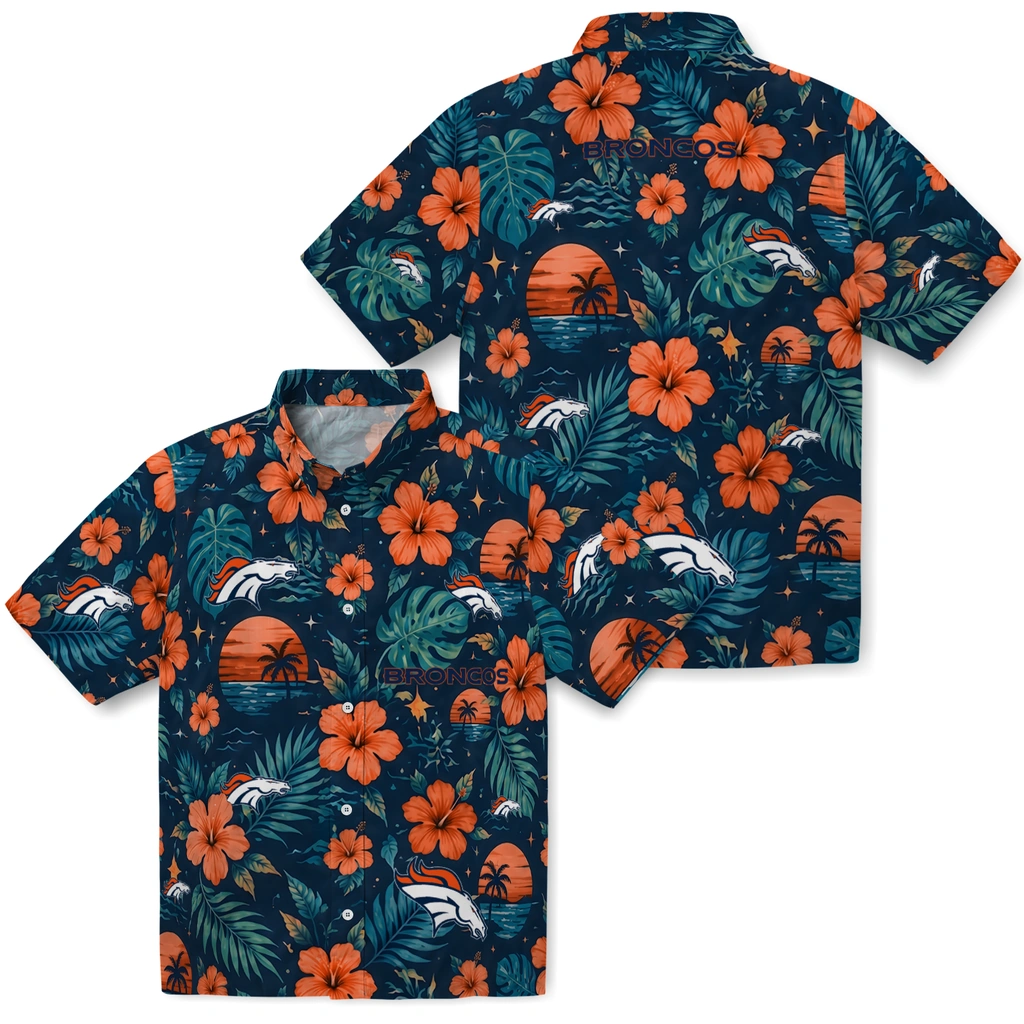 Denver Broncos Hawaiian Shirt - Customized Orange Blue Denver Broncos Hawaiian Shirt - Customized Orange Blue