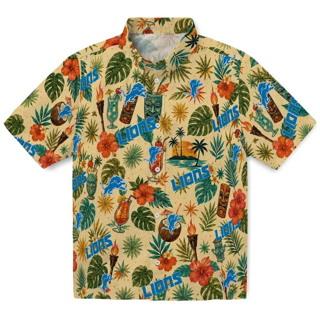 Detroit Lions Hawaiian Shirt - Custom Cream