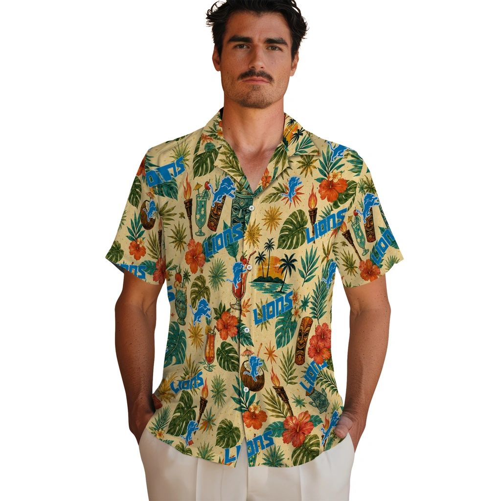 Detroit Lions Hawaiian Shirt - Custom Cream Detroit Lions Hawaiian Shirt - Custom Cream