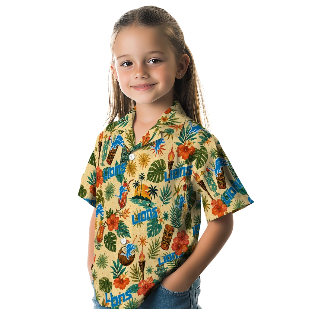 Detroit Lions Hawaiian Shirt - Custom Cream Detroit Lions Hawaiian Shirt - Custom Cream