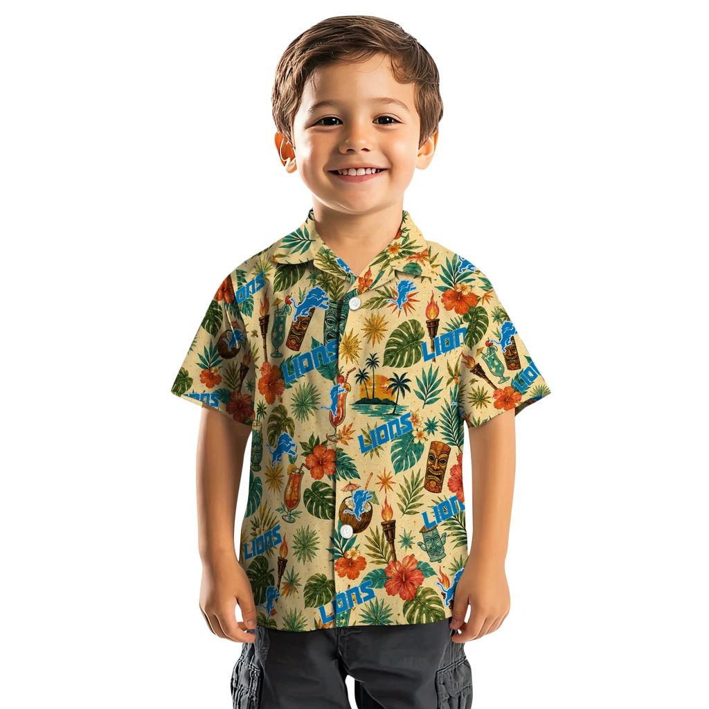 Detroit Lions Hawaiian Shirt - Custom Cream Detroit Lions Hawaiian Shirt - Custom Cream