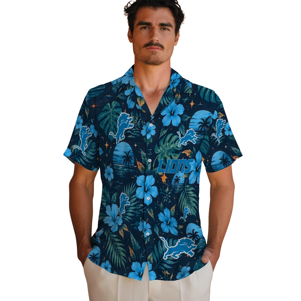 Detroit Lions Hawaiian Shirt - Personalized Blue Detroit Lions Hawaiian Shirt - Personalized Blue