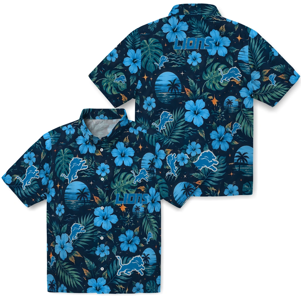 Detroit Lions Hawaiian Shirt - Personalized Blue Detroit Lions Hawaiian Shirt - Personalized Blue