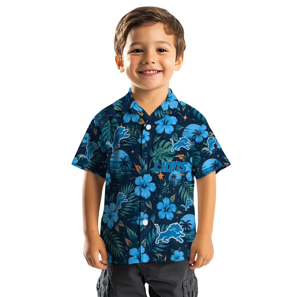 Detroit Lions Hawaiian Shirt - Personalized Blue Detroit Lions Hawaiian Shirt - Personalized Blue