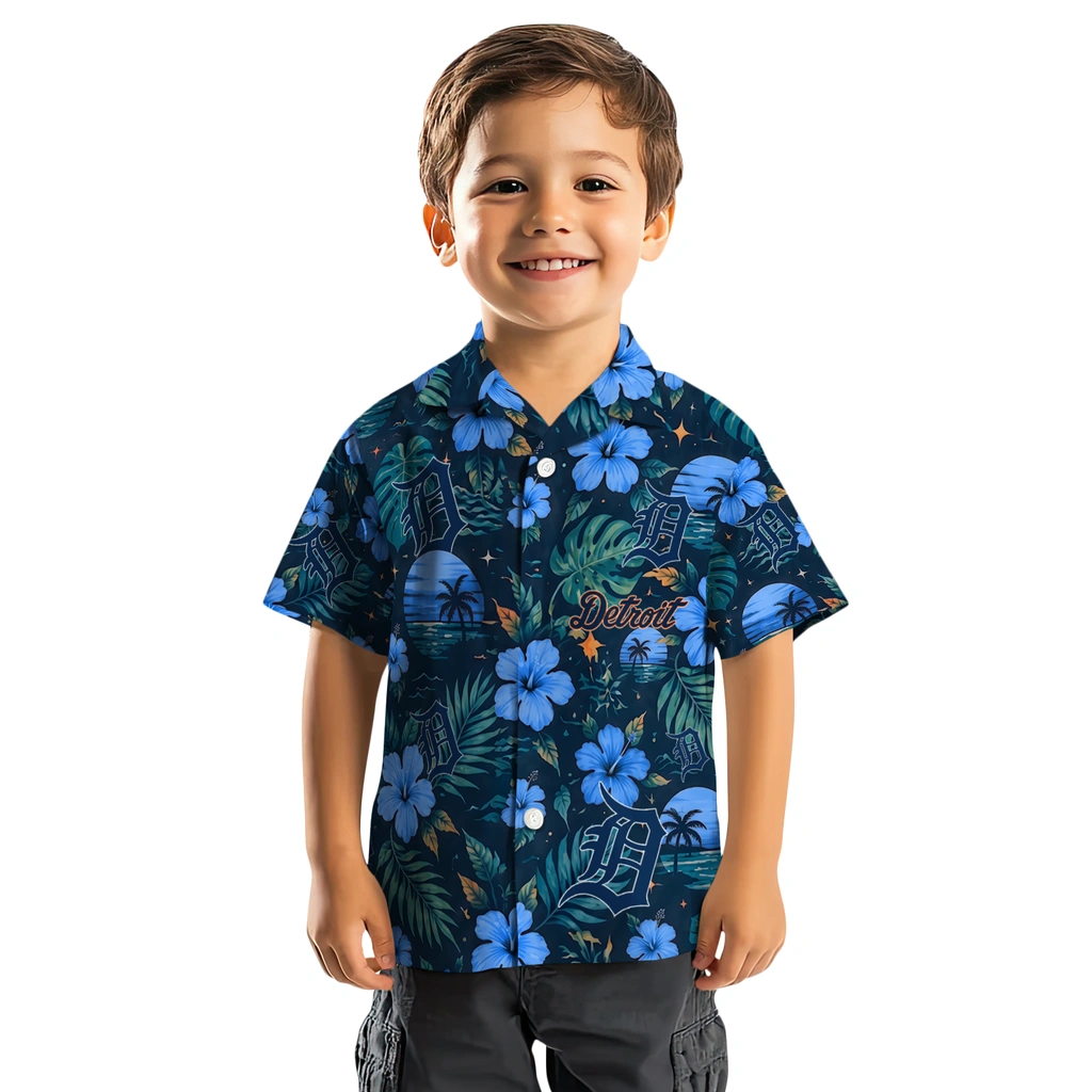 Detroit Tigers Hawaiian Shirt - Customized Navy Blue Detroit Tigers Hawaiian Shirt - Customized Navy Blue
